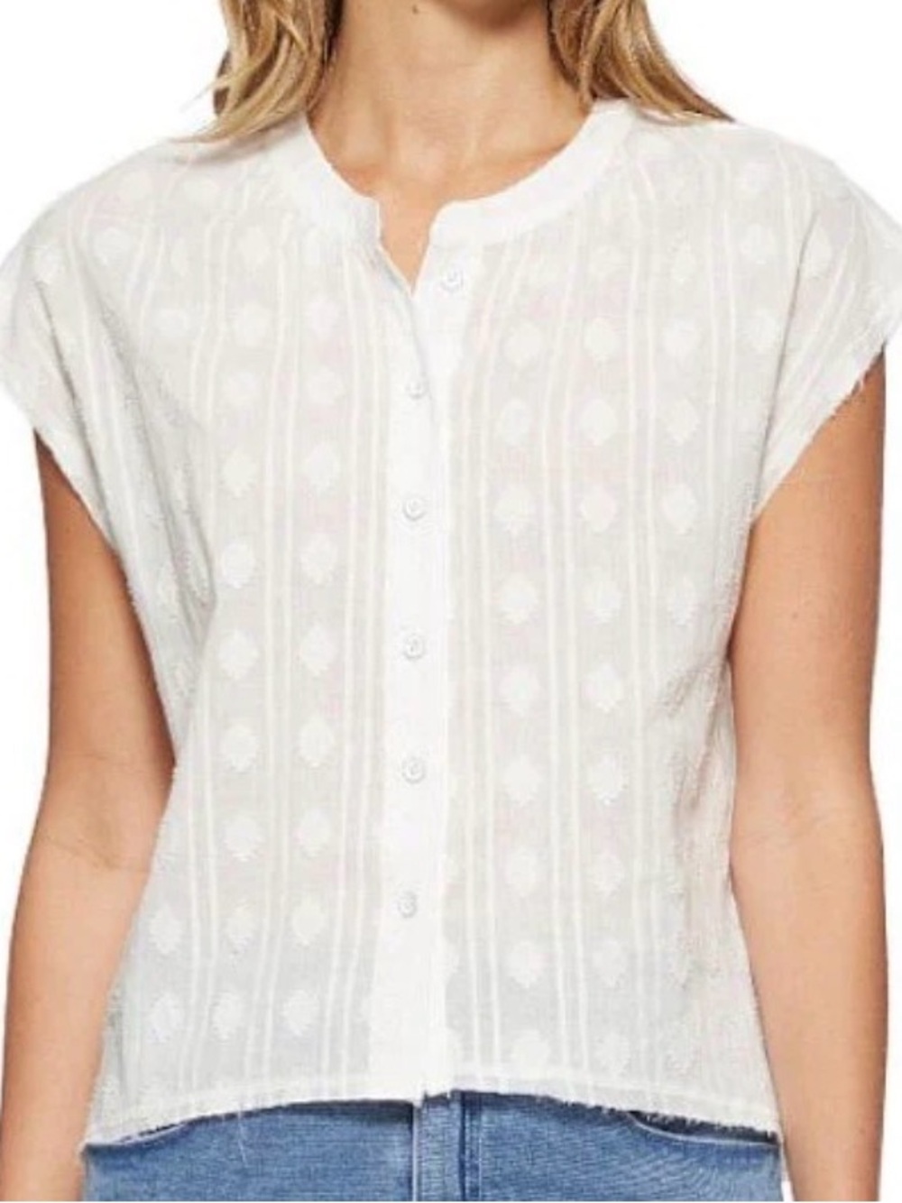 Women’s White Cap Sleeve Button-Down Shirt